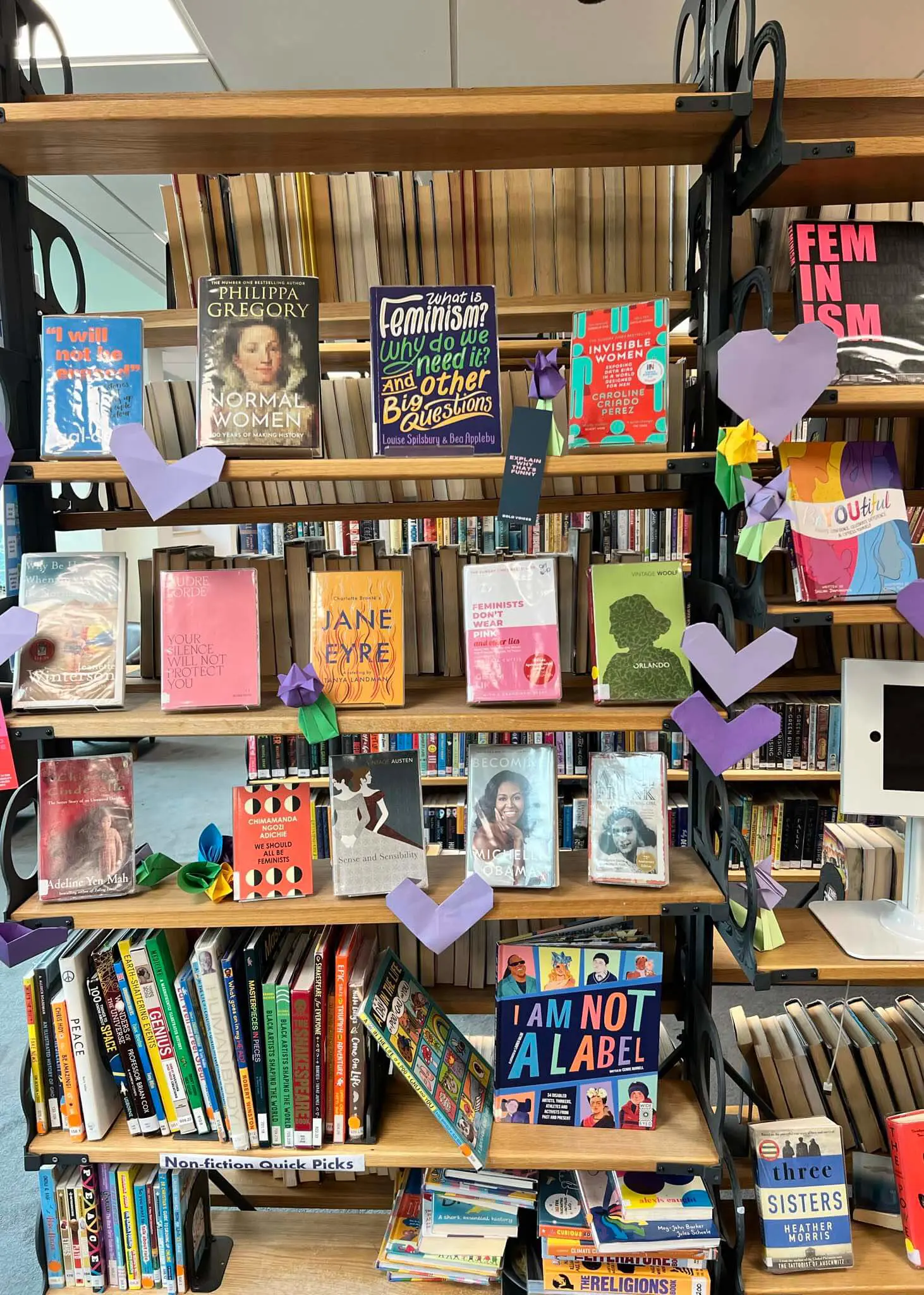 Women's Day book at the library for International Women's Day at Ibstock Place School, Roehampton, a private school near Richmond, Barnes, Putney, Kingston, & Wandsworth