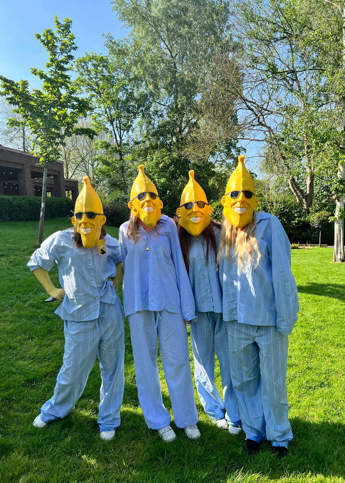 Upper sixth form pupils in fancy dress for their last day at  Ibstock Place School, a private school near Richmond, Barnes, Putney, Kingston, and Wandsworth on an overseas trip. 