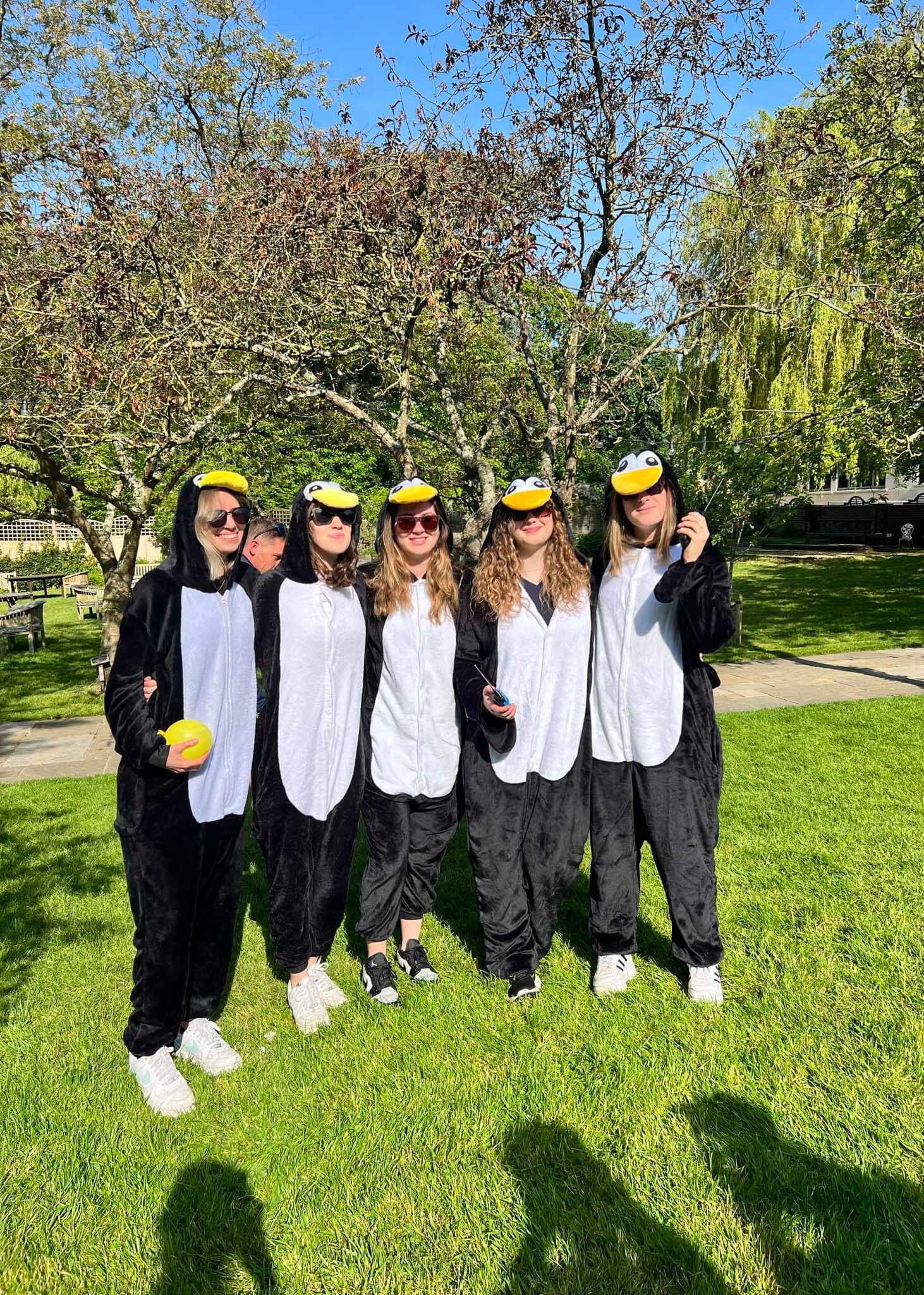 Upper sixth form pupils in fancy dress for their last day at  Ibstock Place School, a private school near Richmond, Barnes, Putney, Kingston, and Wandsworth on an overseas trip. 