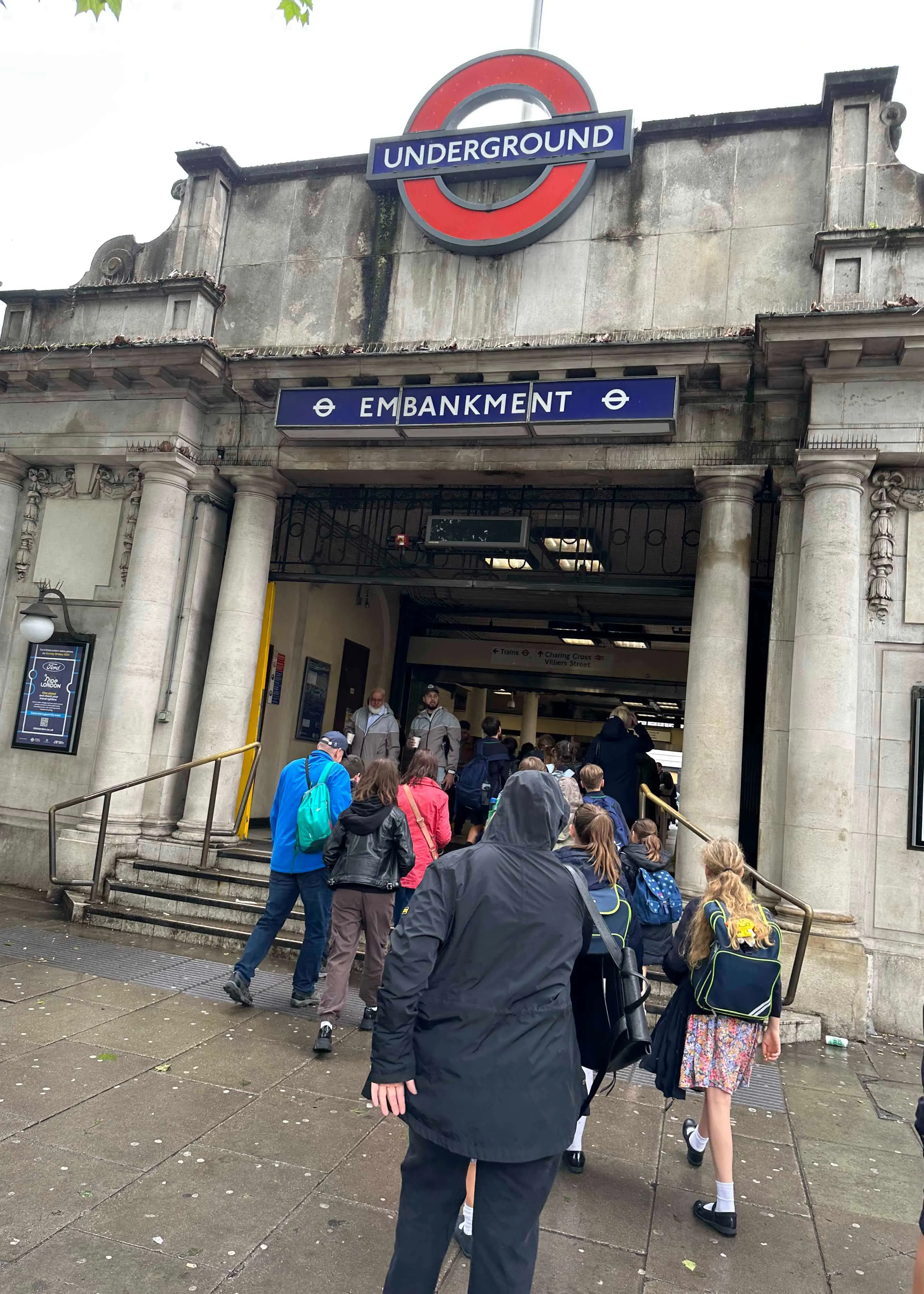 Prep 4 pupils entering embankment tube station | Ibstock Place School, a private school near Richmond, Barnes, Putney, Kingston, and Wandsworth on an overseas trip. 