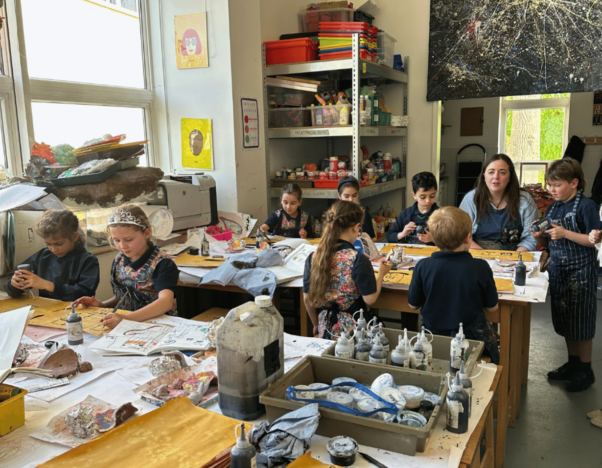 Prep pupils at their art lessons at Ibstock Place School, a private school near Richmond.