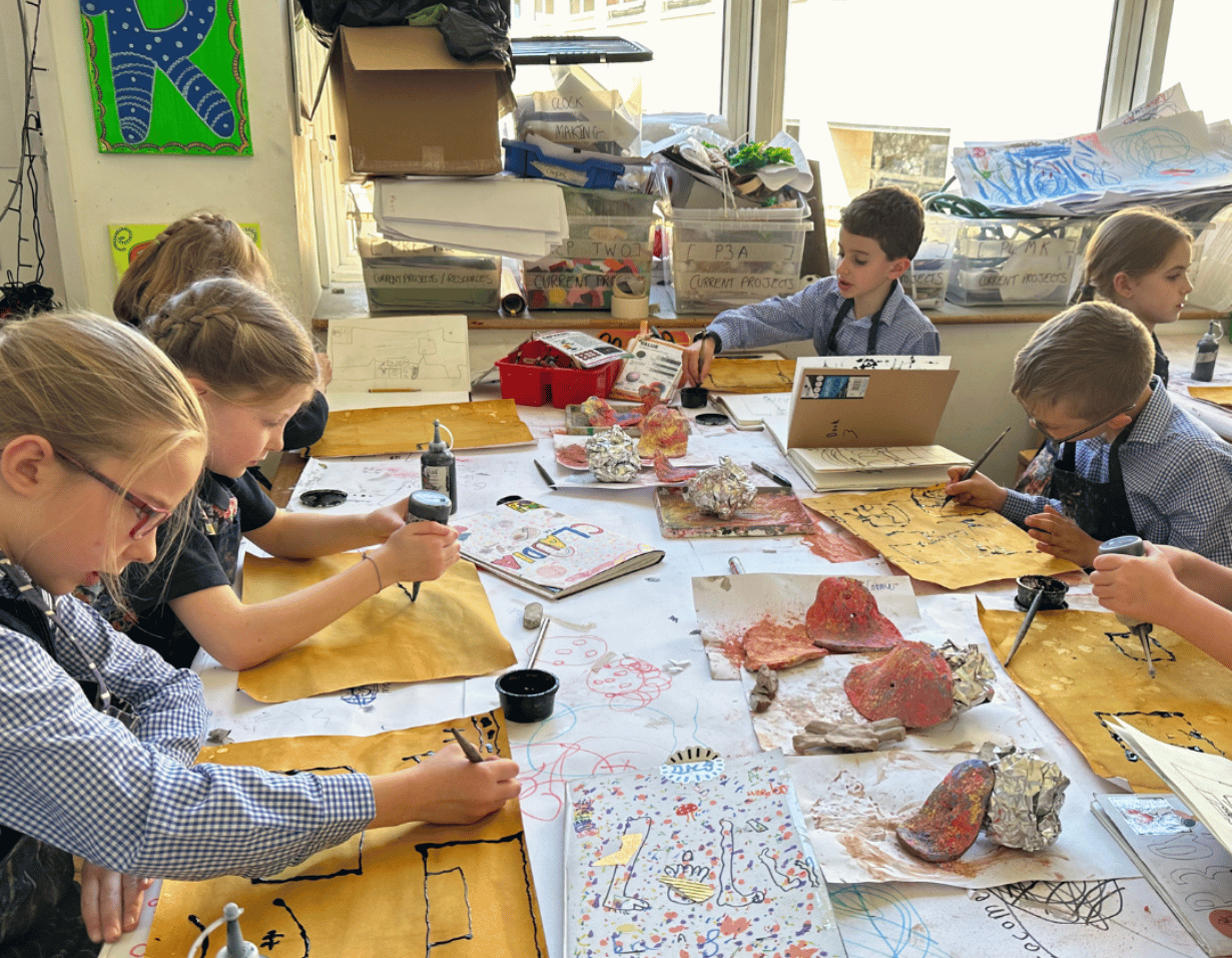 Prep pupils at their art lessons at Ibstock Place School, a private school near Richmond.