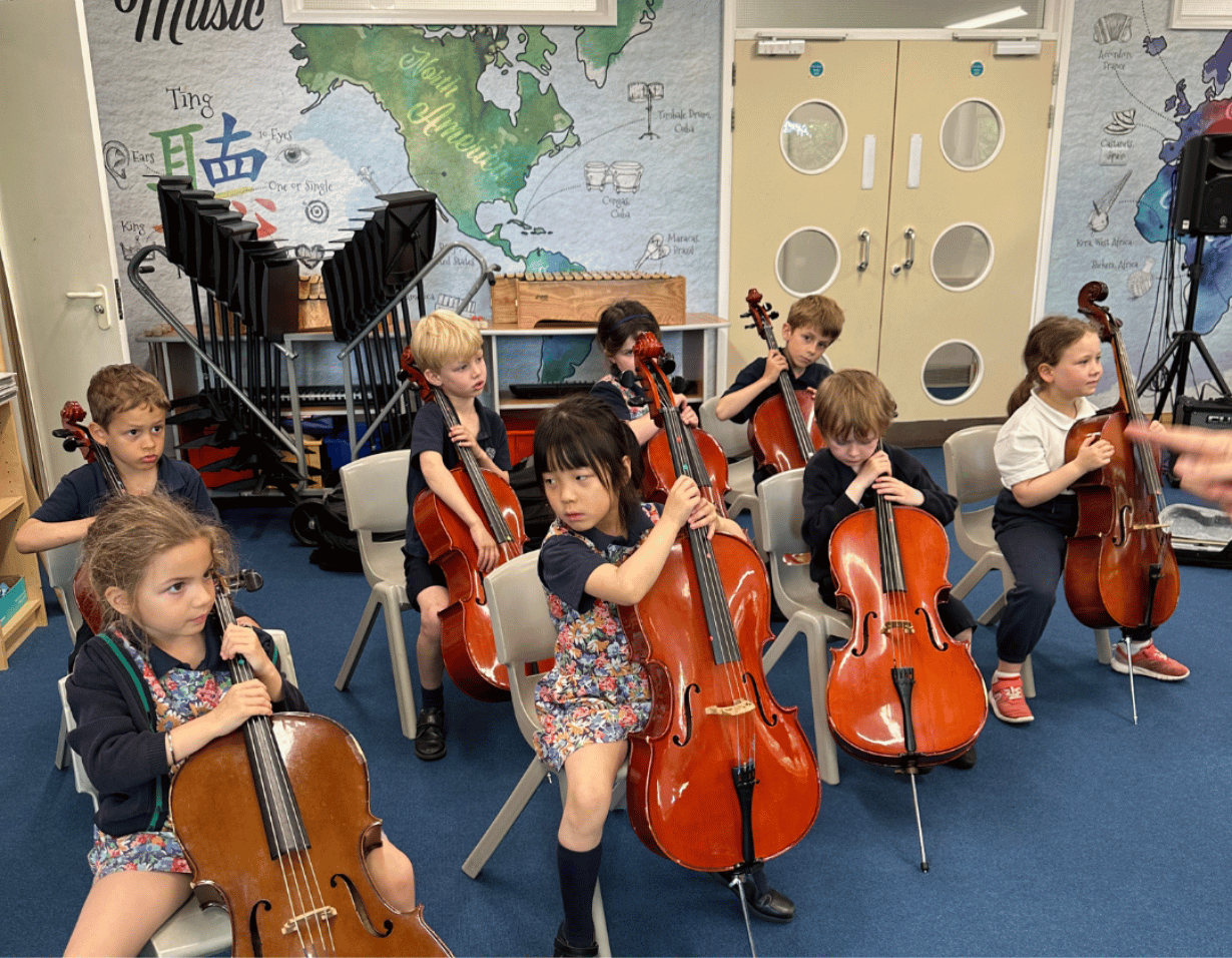 Prep pupils learning musical instruments at Ibstock Place School.