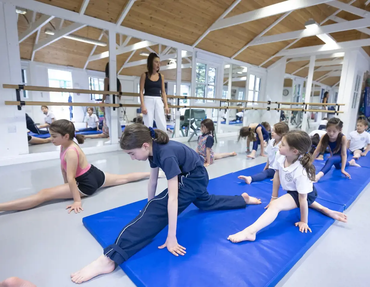 Prep pupils doing a flexibility class at Ibstock Place School, a private school near Richmond