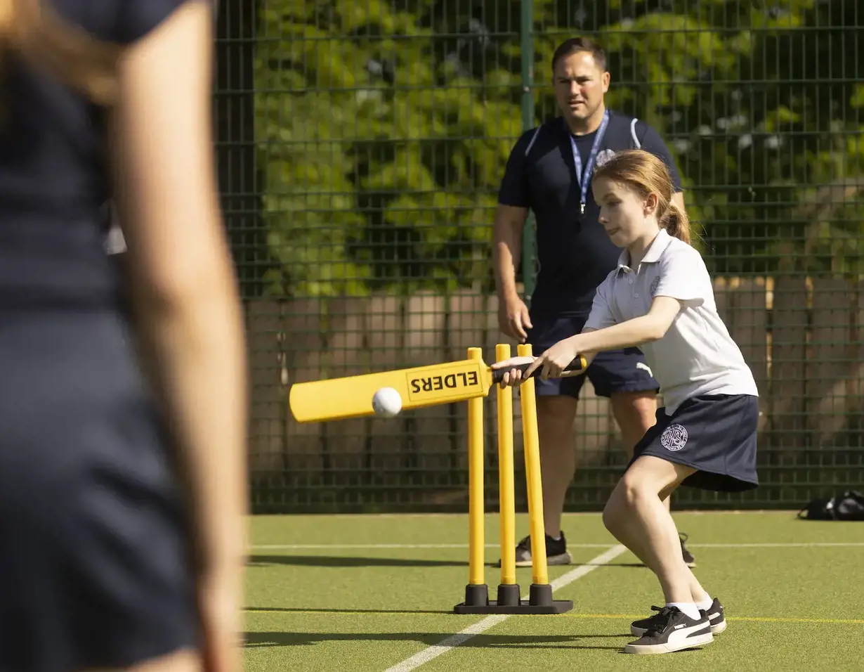 Prep pupils playing cricket at Ibstock Place School, a private school near Richmond.