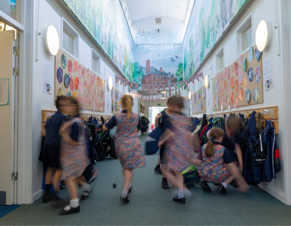 Prep pupils Playing around the prep building corridors at  Ibsto ck Place School, a private school near RichmondP