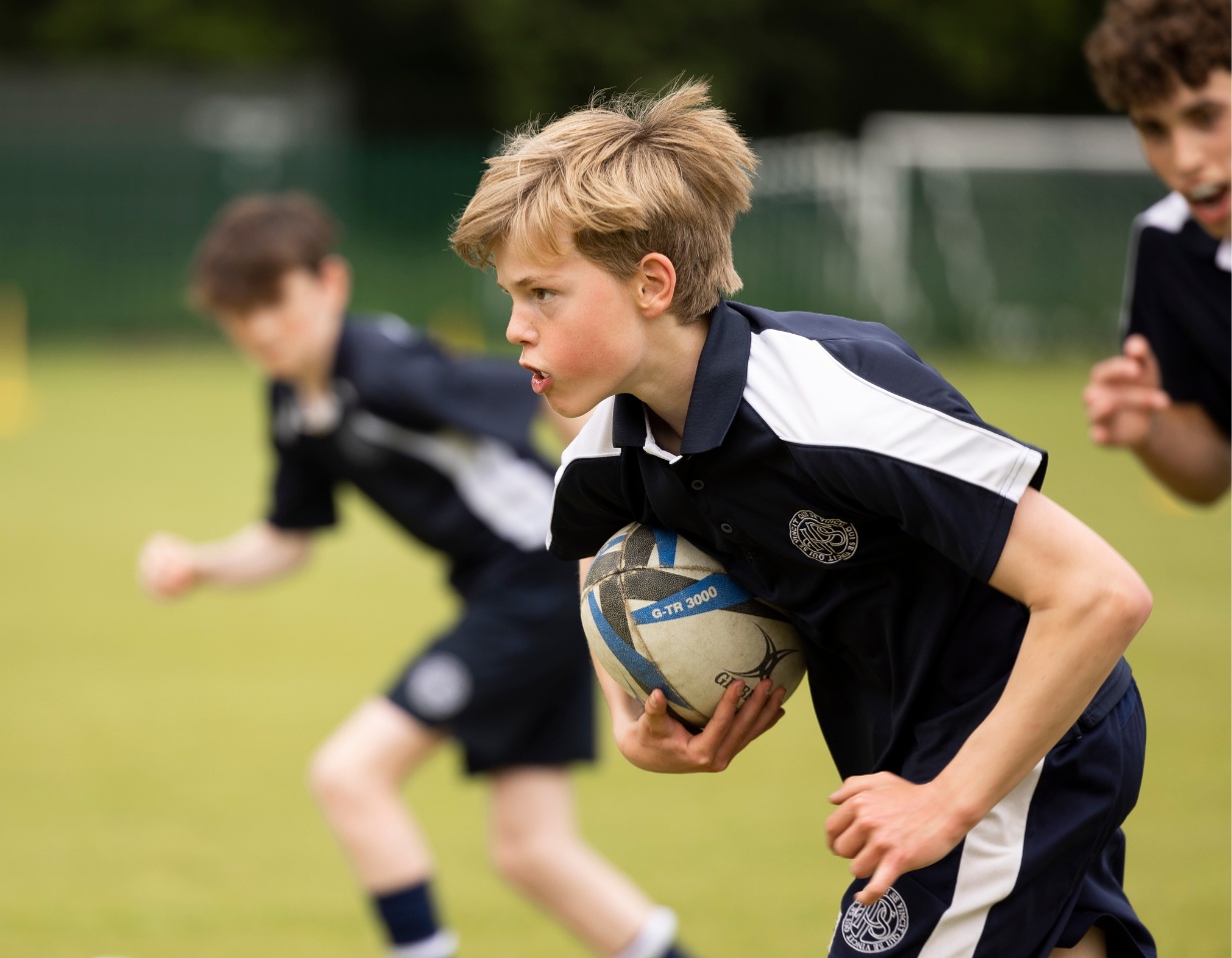 Senior pupils playing rugby at Ibstock Place School, a private school near Richmond, Barnes, Putney, Kingston, and Wandsworth.