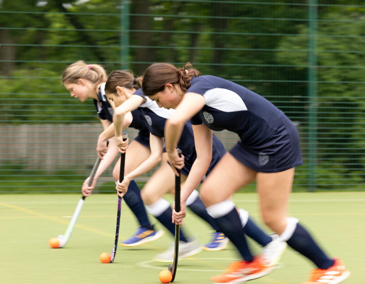 Senior pupils playing hockey at Ibstock Place School, a private school near Richmond, Barnes, Putney, Kingston, and Wandsworth.