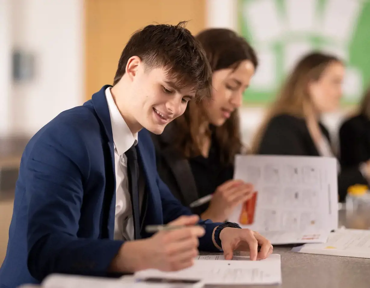 Sixth form pupil in the classroom at Ibstock Place School, a private school near Richmond, Barnes, Putney, Kingston, and Wandsworth