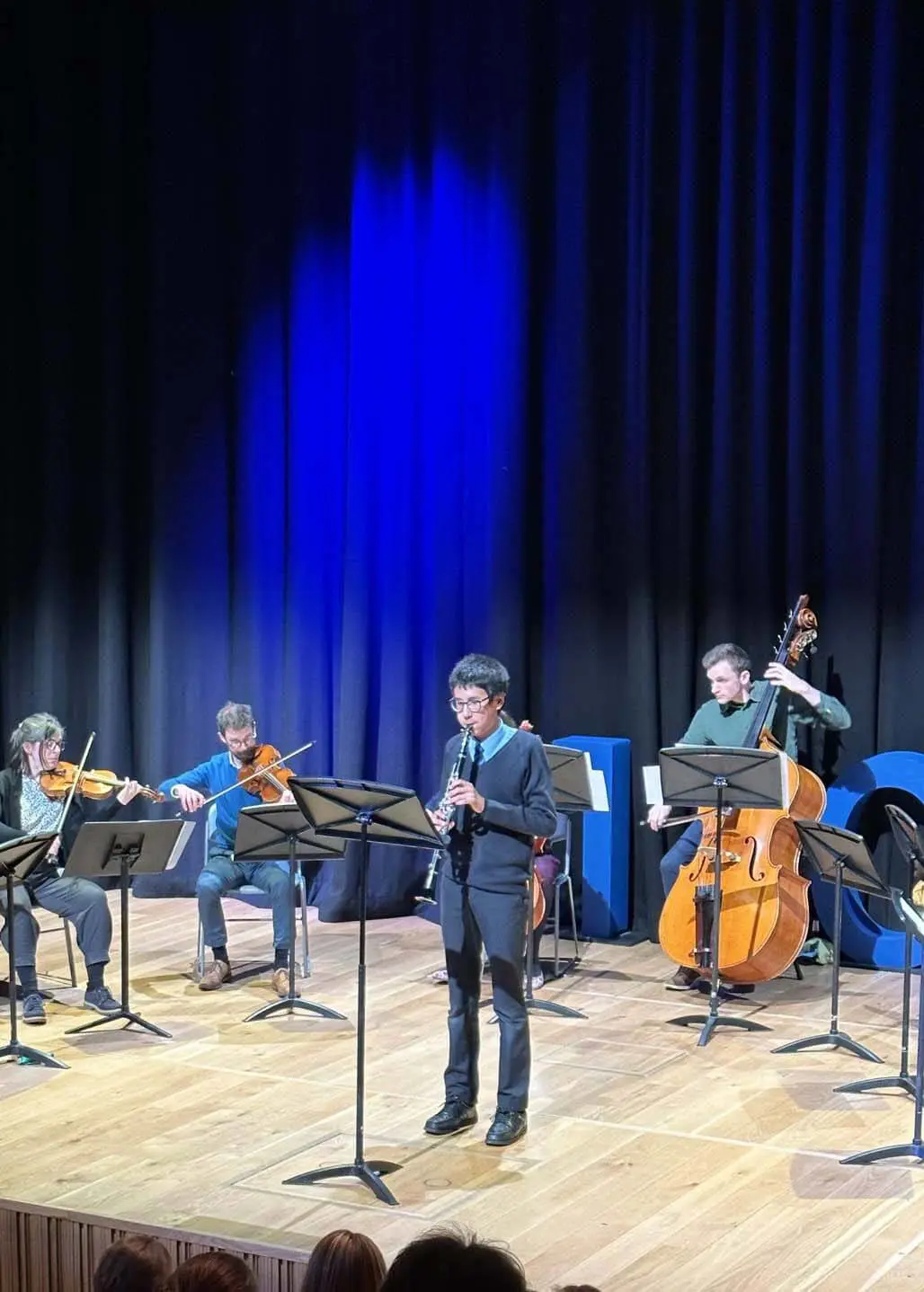 The music scholars playing music with our professional ensemble-in-residence ‘The Berkeley Ensemble' at Ibstock Place School, a private school near Richmond, Barnes, Putney, Kingston, and Wandsworth.