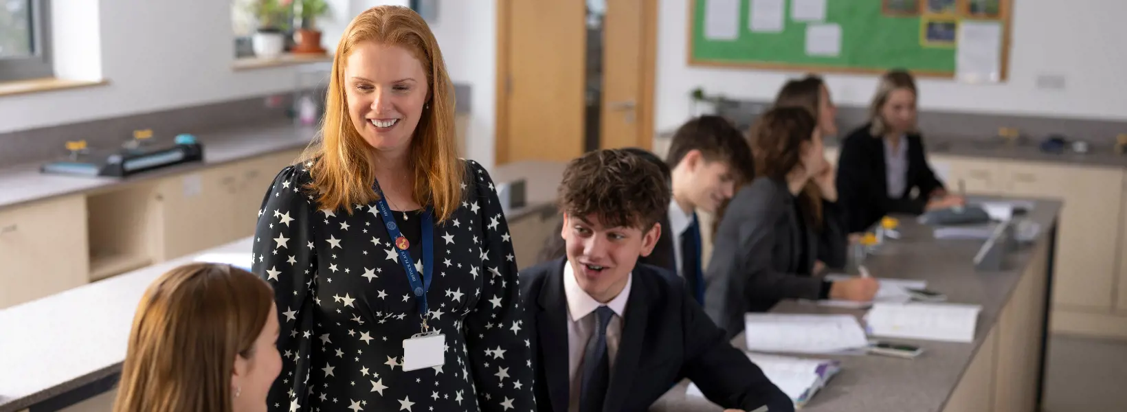 Pupil and staff interaction in the classrom of Ibstock Place School, , a private school near Richmond.