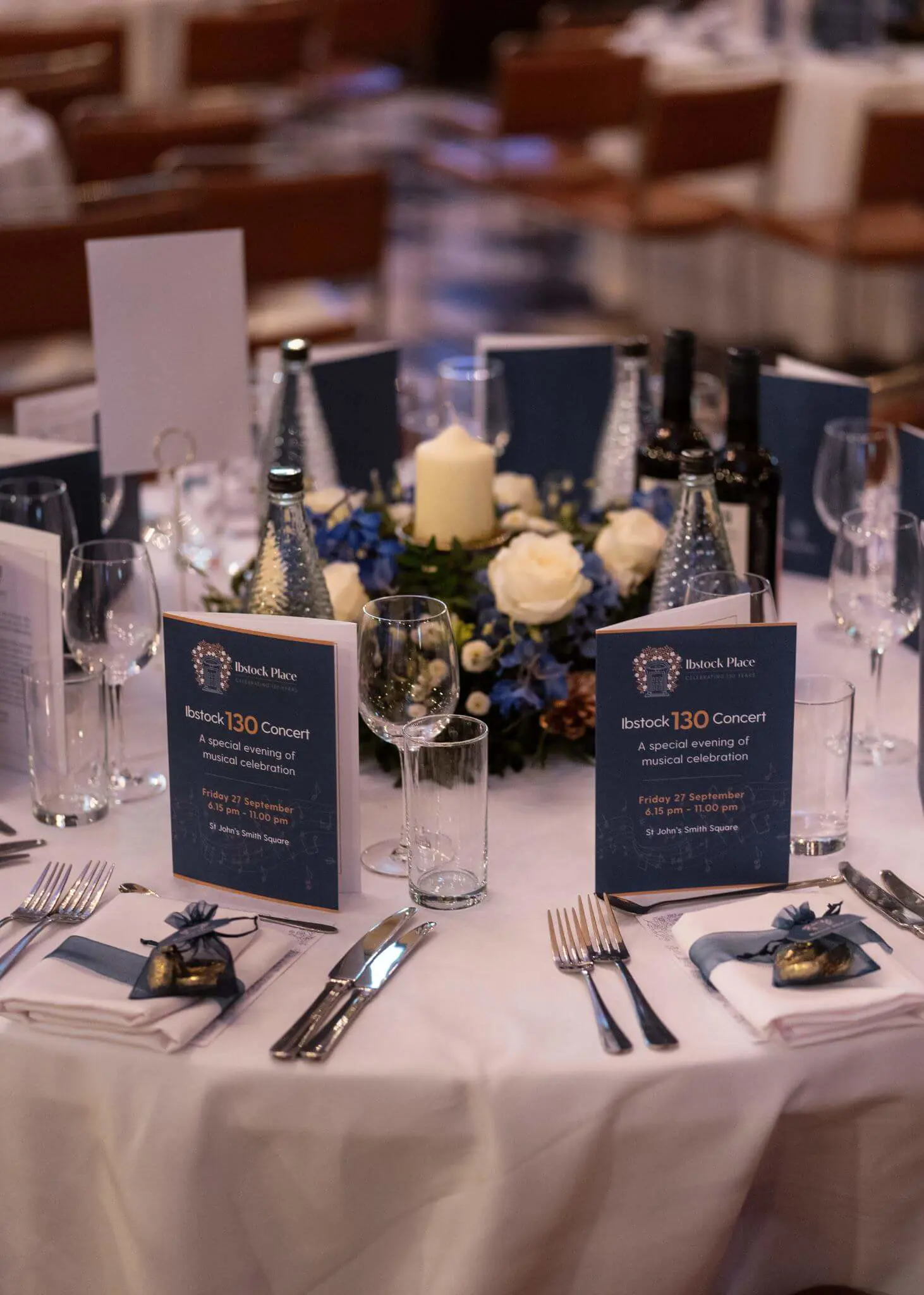 Table setting of the 130 Ball | Ibstock Place School, a private school near Richmond, Barnes, Putney, Kingston, and Wandsworth on an overseas trip. 