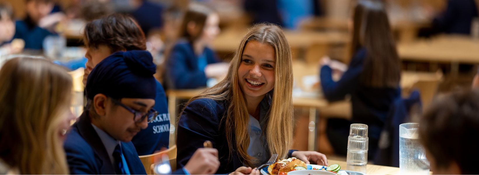 senior pupils having lunch at the great hall of ibstock pace school,near richmond.