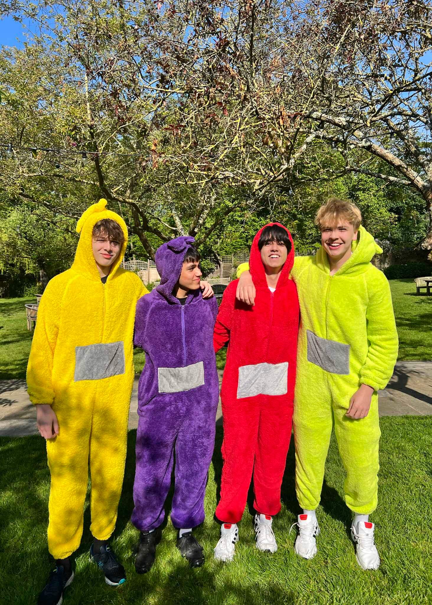 Upper sixth form pupils in fancy dress for their last day at  Ibstock Place School, a private school near Richmond, Barnes, Putney, Kingston, and Wandsworth on an overseas trip. 