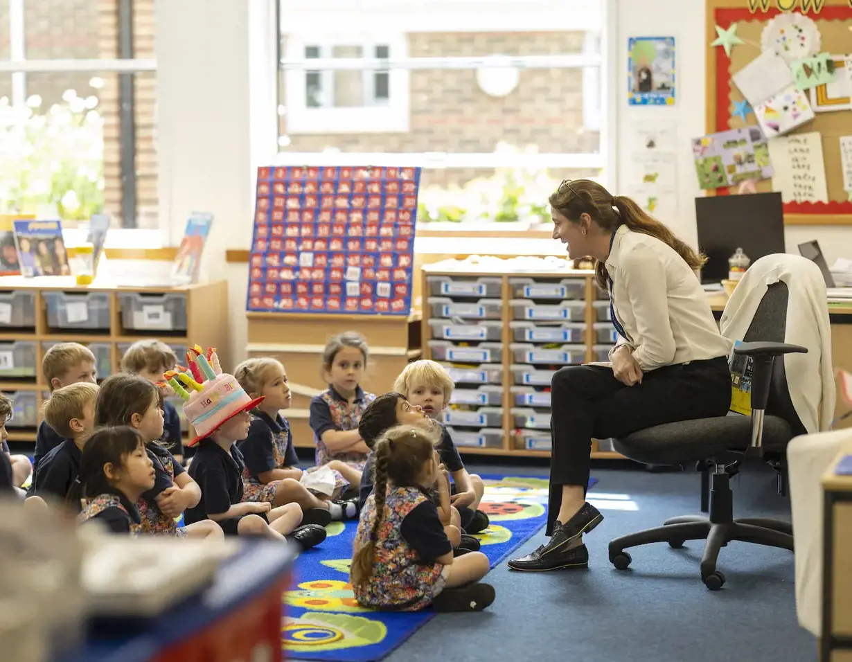 Prep pupils studying in the classroom of  Ibstock Place School, a private school near Richmond, Barnes, Wandsworth.