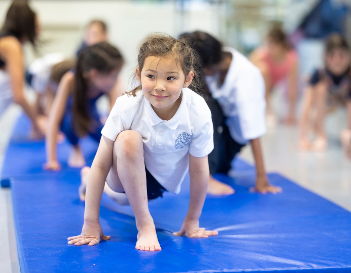 Prep pupils doing a flexibility class at Ibstock Place School, a private school near Richmond