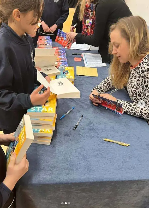 Eloise Smith signing her book for the pupils. Prep pupils have had a quite few authors visit them this term like Eloise Smith, Laura Bates and Robert Tregongoing at Ibstock Place School.