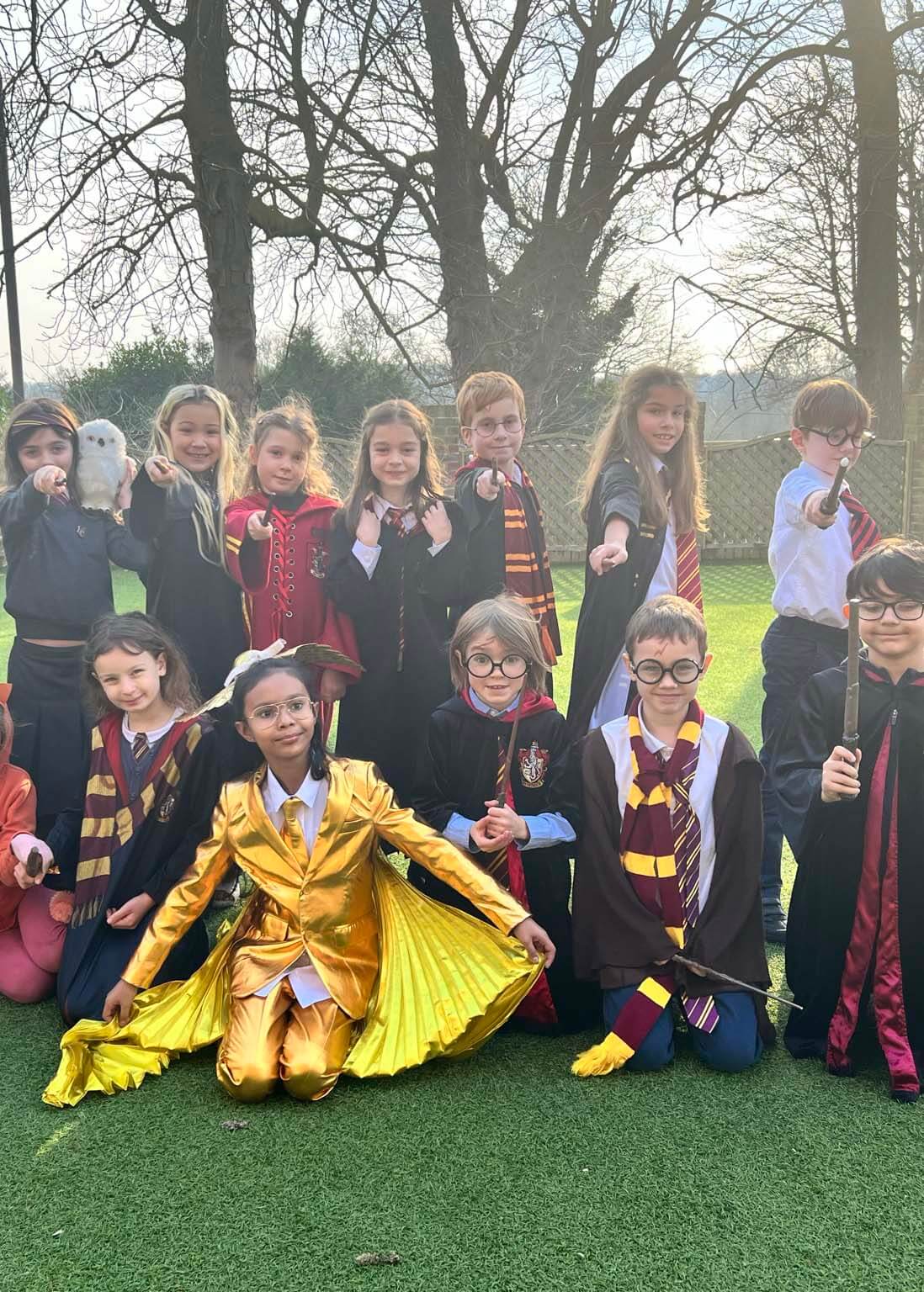 Children dressed up as Gryffindors for world book day at Ibstock Place School, Roehampton, a private school near Richmond, Barnes, Putney, Kingston, & Wandsworth